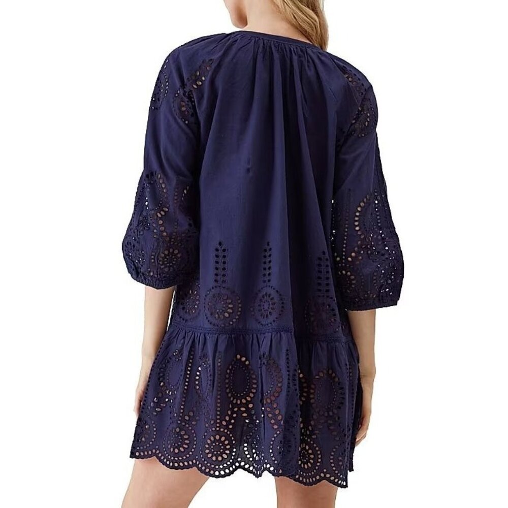 Melissa Odabash Ashley Eyelet Cotton Cover-up  Mini Dress, Size S Navy NWT - Picture 2 of 16